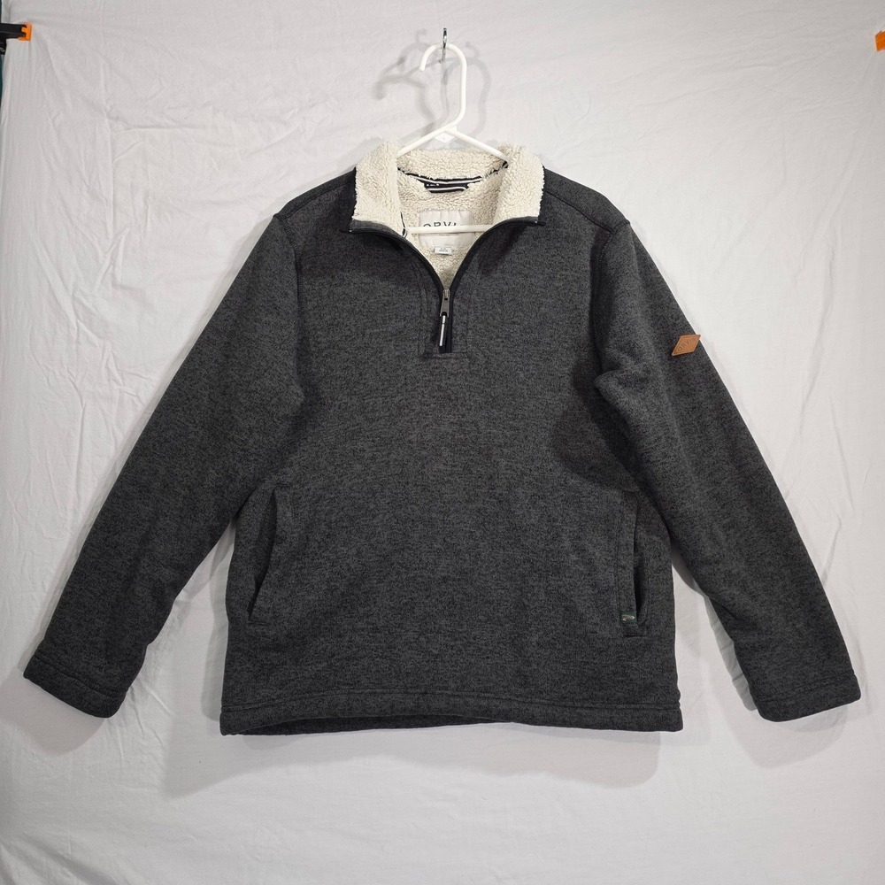 Orvis Sherpa Lined Quarter Zip Sweater Medium Gray Fleece Pullover Gorpcore